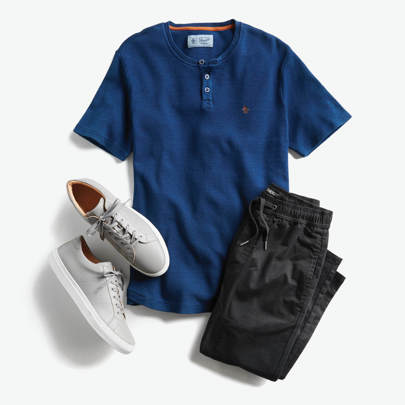 navy polo with black pants